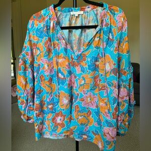 Love The Label Lucette Top, Frenchie Turquoise Print Size: M